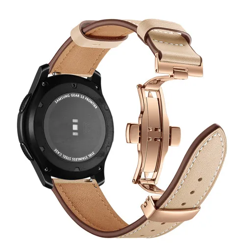 Итальянский кожаный ремешок для samsung galaxy watch 46 мм ремешок gear s3 ремешок 22 мм браслет huawei часы gt ремешок Бабочка Пряжка 46 - Цвет ремешка: Rose gold apricot