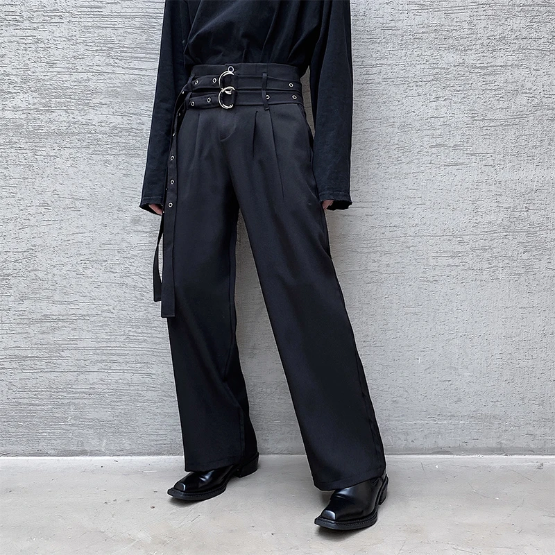 Men Autumn New Double Belt Loose Straight Wide-Leg Casual Pants Male Harajuku Streetwear Vintage Fashion Trousers Men Autumn New Double Belt Loose Straight Wide-Leg Casual Pants Male Harajuku Streetwear Vintage Fashion Trousers