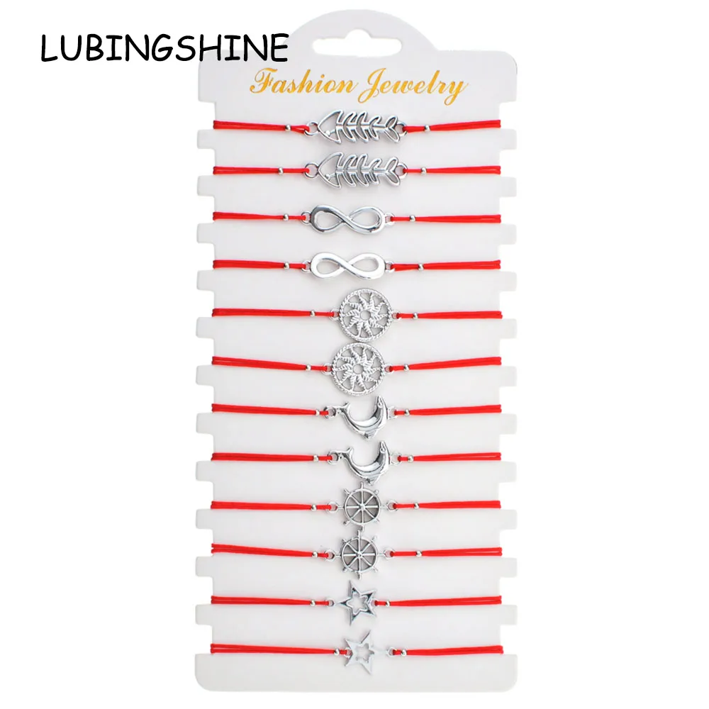 

12pcs/Sets Infinite Love Dolphin Bracelet for Woman Braided Adjustable Star Anchor Charms Anklets Wristband Handmade Jewelry