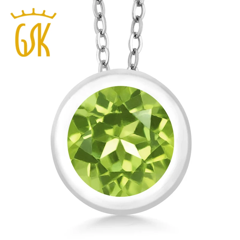 GemStoneKing 0,90 карат 6 мм круглый натуральный Зеленый Перидот 925 пробы серебряный кулон ожерелье для женщин хорошее ювелирное изделие