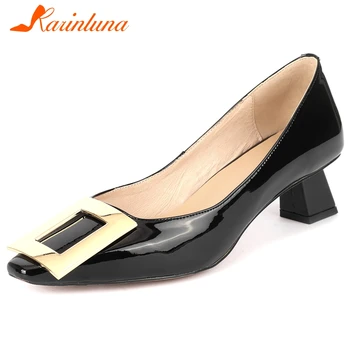 

Karinluna New Arrivals Large Size 32-43 Patent Leather Slip-On Office Lady Pumps Women Shoes Metal Decoration Casual Shoes Woman