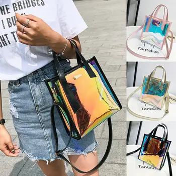 

2020 New Transparent Bag Women Laser Clear Shoulder Bag Pvc Transparent Tote Hologram Handbag Purse Girls Clear Messenger Bags
