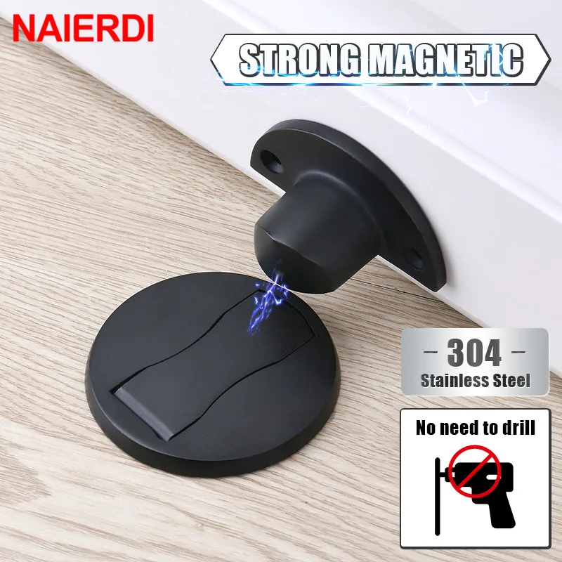 Door Stopper Magnetic Door Stopper NAIERDI Magnetic Door Stopper 304 Stainless Steel Magnet Door Stops Holder Hidden Catch Floor Doorstop Toilet Furniture Hardware