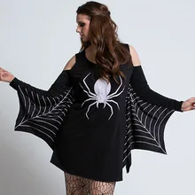 Хэллоуин Дьявол черный костюм паука для женщин злой паутина ужас Готический крыло летучей мыши рукава страшная туника рубашка мини платье для леди