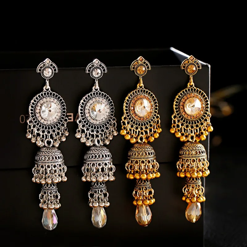 Женские винтажные этнические серебряные индийские Jhumka Bell серьги с кисточками Ретро цыганские золотые висячие серьги вrincos бижутерия