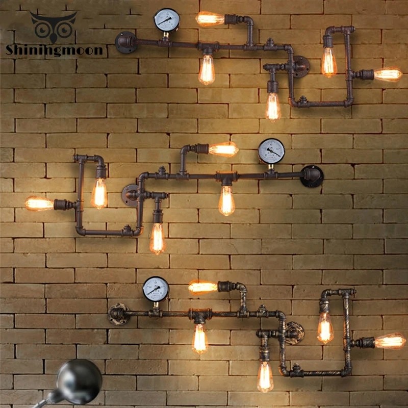 

American Industrial LOFT Wall Lamps Iron Rust Water Pipe Retro Wall Lamp Bar Cafe Decor Wall Sconce Lamp Balcony Aisle Lighting