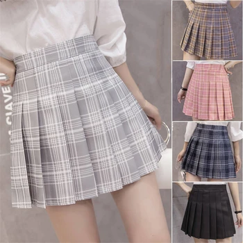 

6Colors Korea Japanese Girls Pleated Skirts Student School Uniform Hight Waist A-Line Plaid Skirt Sexy JK Uniforms for Woman