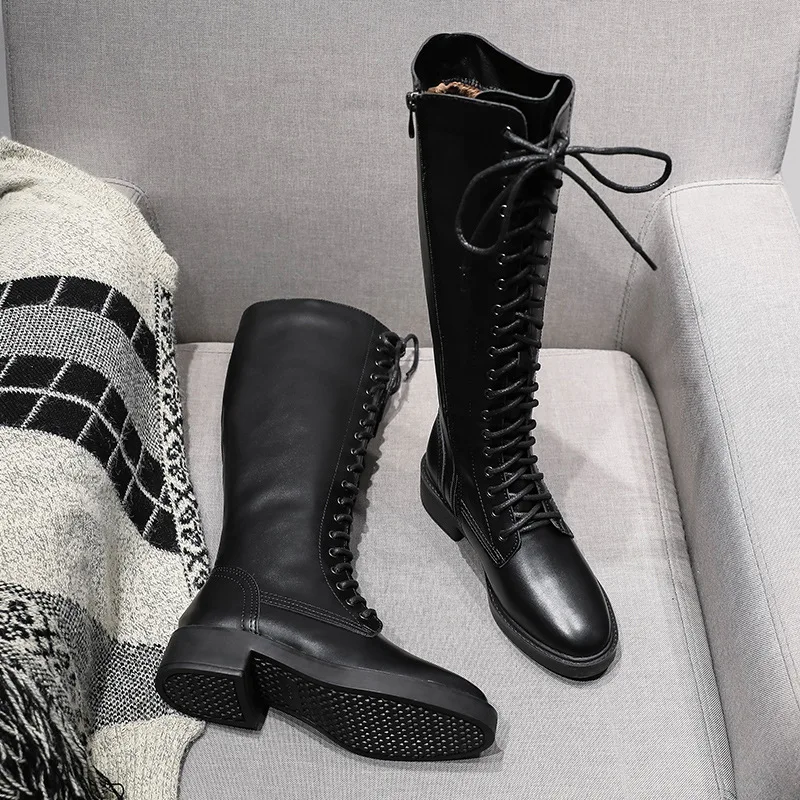 

Kw-6 Boots Knight Lace-up 2019 New Style Sub-Women's Boots Autumn & Winter Rubber Long Knee-High Boots Large Size 41-43