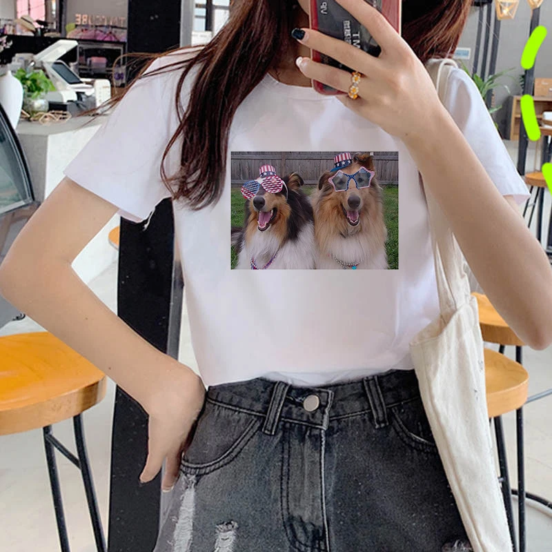 Women's Wreath T-shirt Lovely Dog and Cat clothes ladies short sleeve Kawaii Tees top graphic T-shirt   printing T-shirt female