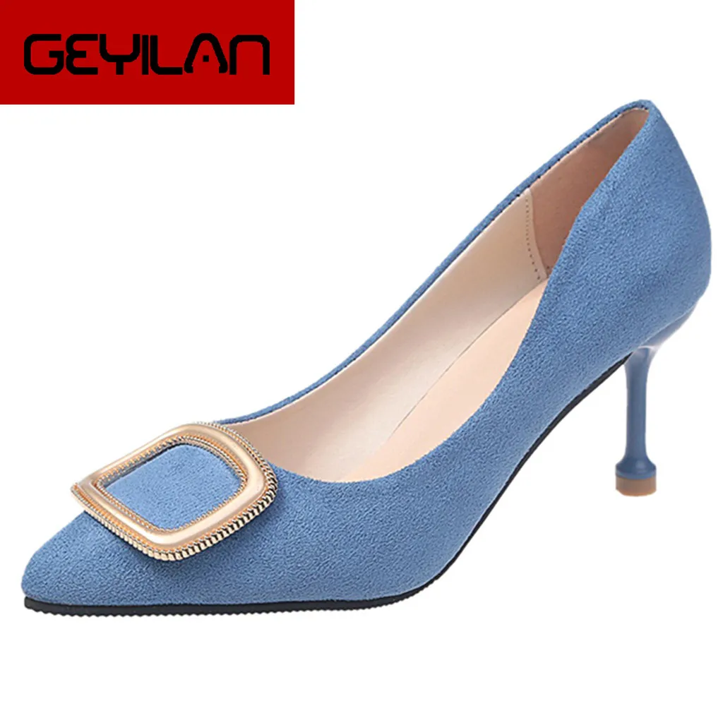 

Shoes Woman Pointed Toe Metal Button Simple Solid Patent High Heel Slip-On Expensive Four Seasons Shoes Woman High Heel
