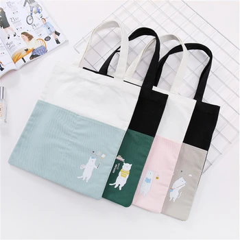 

Casual canvas handbag reusable green supermarket shopping bag handbag foldable large-capacity grocery bag