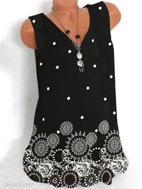 Fashion printing large size women T-shirt V-neck sleeveless vest casual ladies T-shirt women tops 03