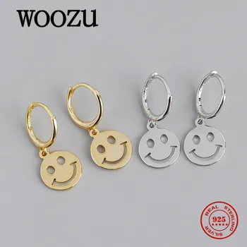 WOOZU Real 925 Sterling Silver Cute Lucky Smiley Face Pendant Dangle Earrings for Fashion Party Office Jewelry Accessories Gifts