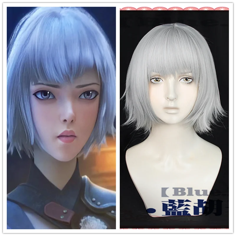 

2021 NEW Anime!INCARNATION BaiYueKui Cosplay Wig Silver Grey Short Hair Halloween Carnival Role Play Women