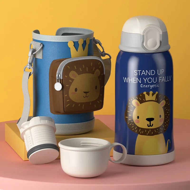 550ml Double Wall Child Thermal Bottle Outdoor Travel Cartoon Cup 316 Stainless Steel Vacuum Flask Mug with Straw Insulated