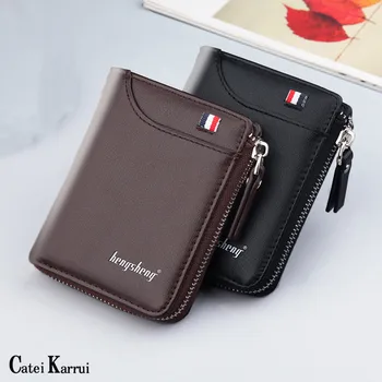 

Catei Karrui new men wallets Genuine Leather short fashion coin purses Credit card holder Retro business purses men