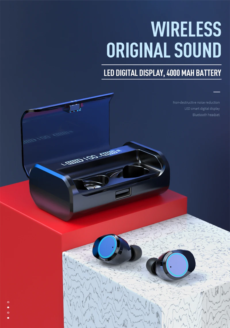 Mr NEW Bass Bluetooth 5,0 гарнитура TWS 9D стерео Bluetooth наушники спортивные Denoise наушники с 4000 мАч зарядная коробка для iPhone