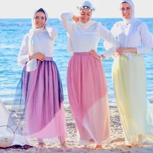 Размера плюс, Женская сетчатая юбка в складку, абайя, мусульманская, высокая талия, макси юбка, длинная, Турецкая, Исламская, юбки, одежда, Jupe, плиссе, Femme