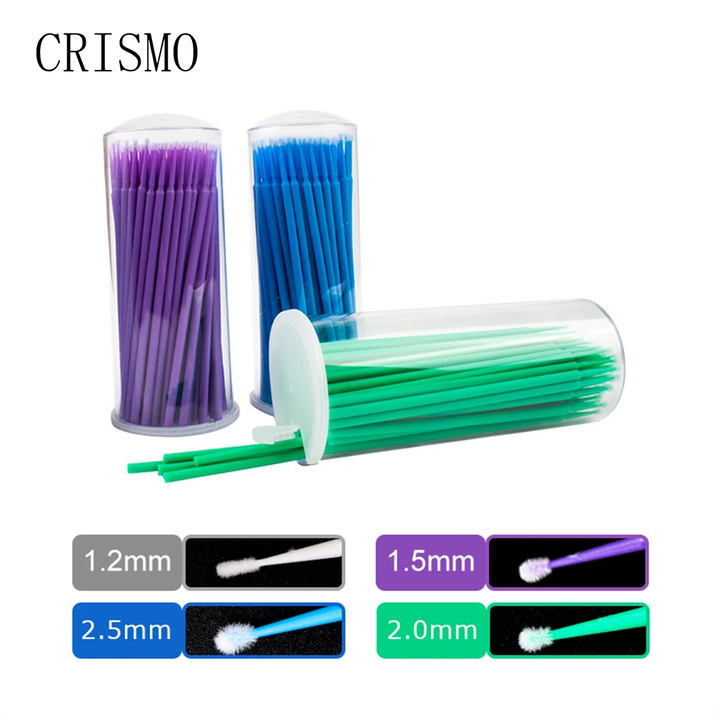 CRISMO 100Pcs Disposable Micro Eyelash Brushes Mascara Wands Applicator Wand Lash Removing Swab Micro Brush Extension 3