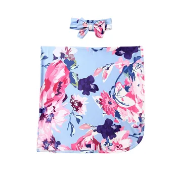 

Newborn Swaddle Wrap Infant Cotton Blanket Floral Baby Sleeping Bag+Headband/Hat Sleep sacks 0-6M Bedding Accessories