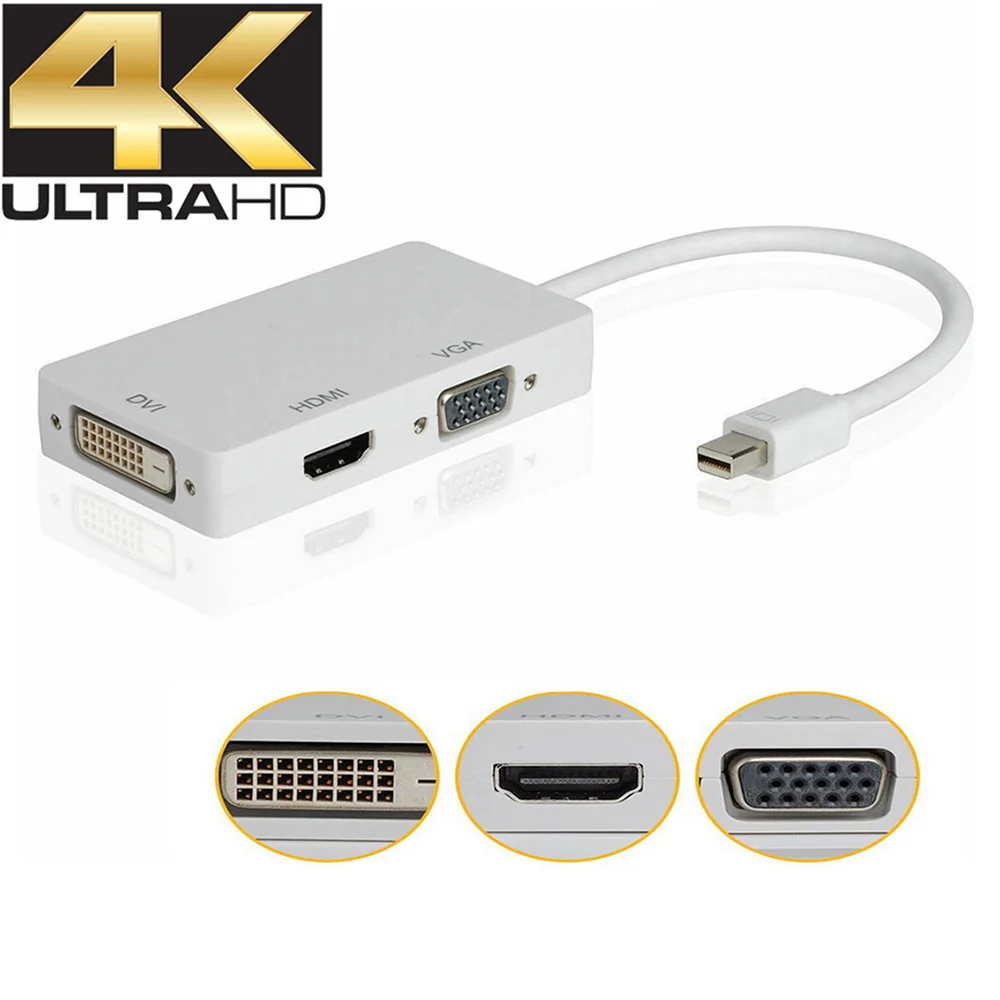 Переходник с дисплейного порта MiniDP на HDMI 4K VGA, HDMI, DVI 3-в-1 Mini DisplayPort для VGA HDMI 4k HDMI, DVI адаптер конвертер кабель для apple macbook pro air mini