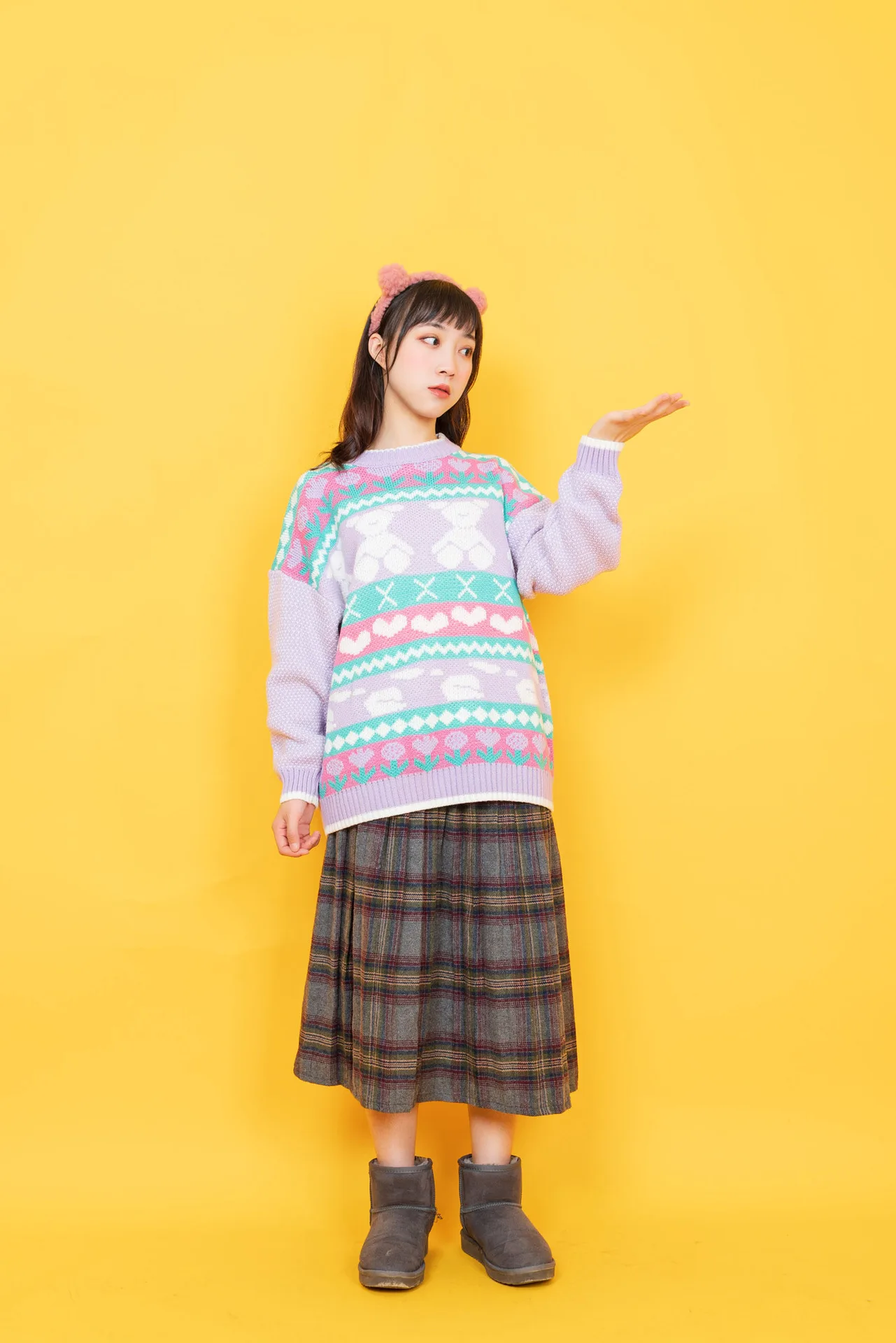 Осенний женский свободный свитер Harajuku с рисунком из мультфильма, вязаная зимняя теплая рубашка в консервативном стиле