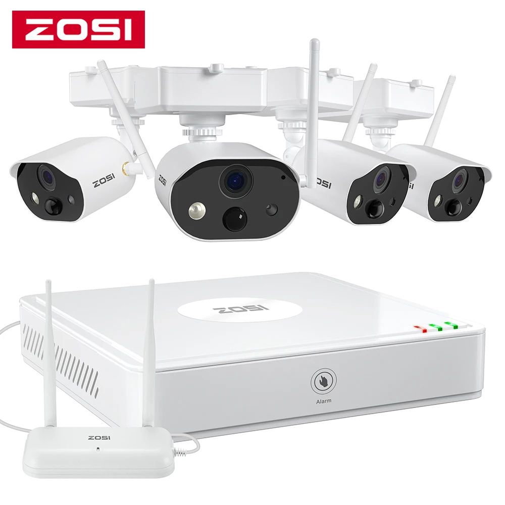 ZOSI système de Surveillance sans fil, 4 canaux NVR 4 1080p, caméras