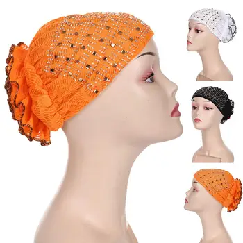 

Retro Pleated Flower Women Muslim Hat Elastic Turban Beanie Chemo Cap Head Wrap