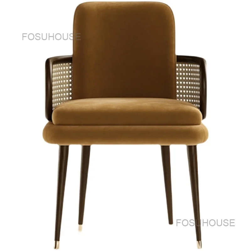 Nordic Solid Wood Armchair Rattan Living Room Chairs Home Furniture Designer Hotel Dining Chair Model Room Negotiation Chair