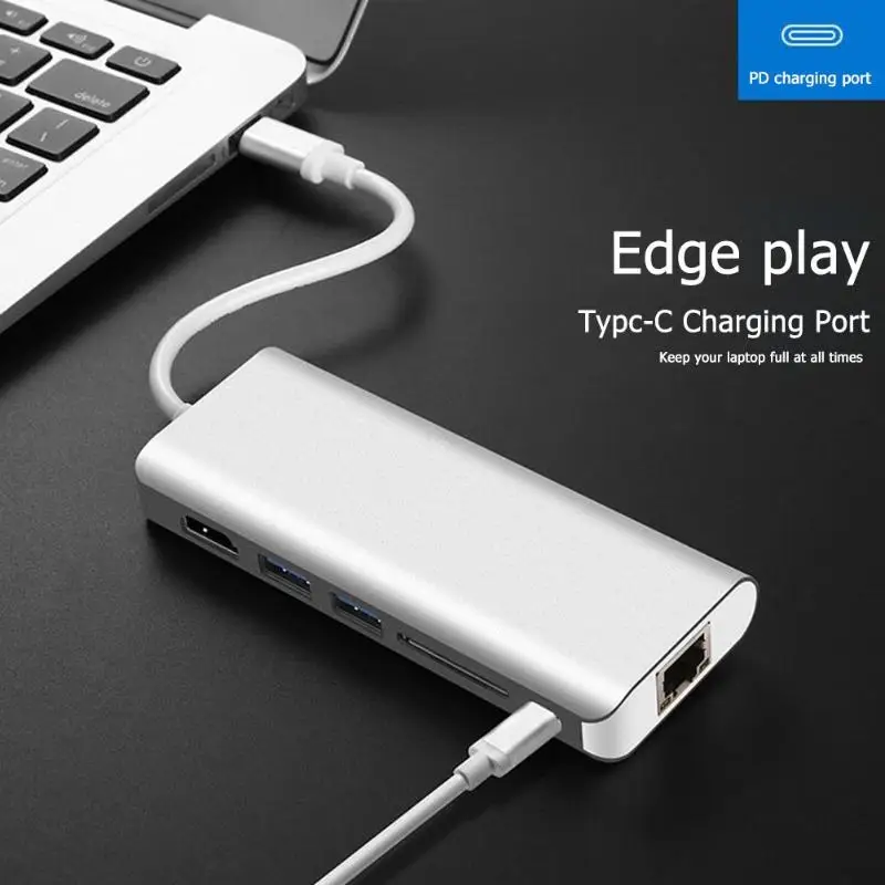 USB C концентратор тип-c к USB 3,0 HDMI 4 K/SD/TF кард-ридер/PD зарядка аудио/RJ45 адаптер для MacBook Pro Тип C Usb разветвитель