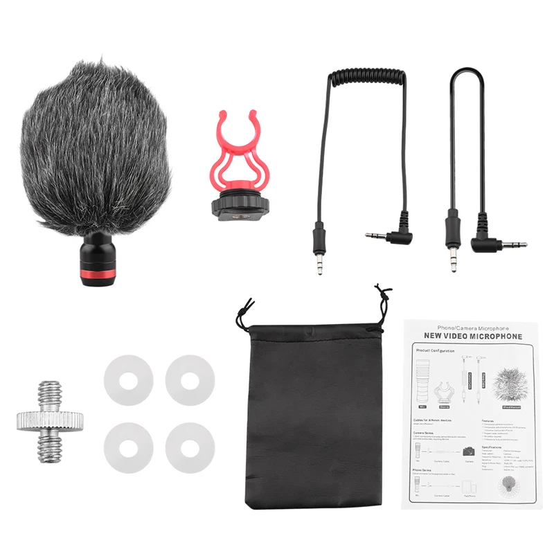 Wired Condenser Microphone Live Vlog Video Recording Windproof Mic For