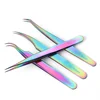 1PCS Anti-static Stainless Steel Tweezers Professional Eyebrow Clips Rainbow Eyelash Extension Tweezers Makeup Tools GLFBT1-4 1