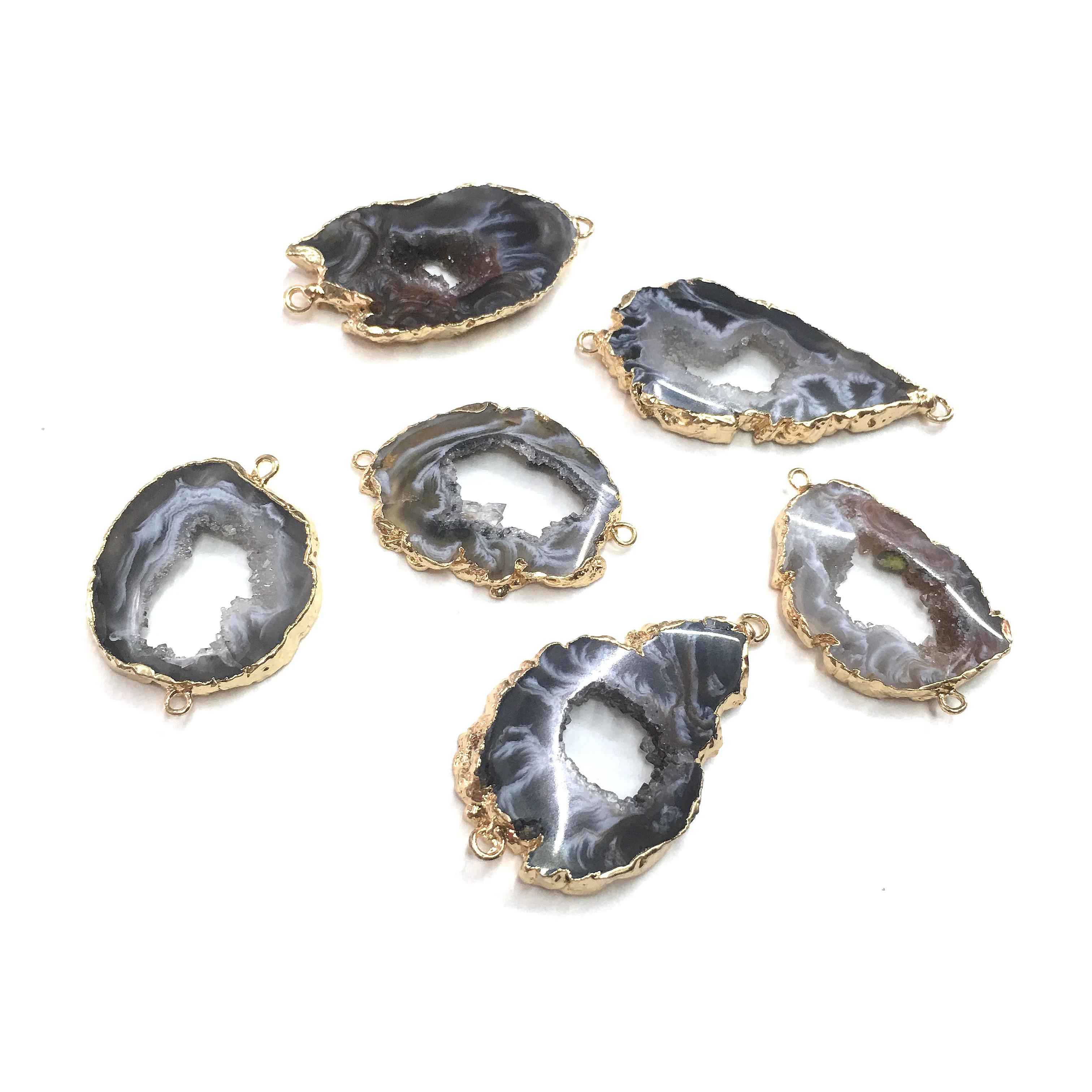 

Natural Stone slice Agates Pendants irregular shape Double hole connector for Jewelry Making DIY Necklace Bracelet Accessories