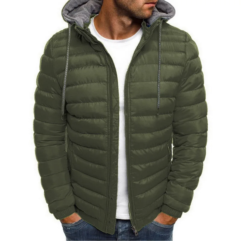 MJartoria/зимняя мужская легкая ветрозащитная однотонная куртка с капюшоном Повседневная парка на молнии одежда уличная мужская одежда - Цвет: Army Green