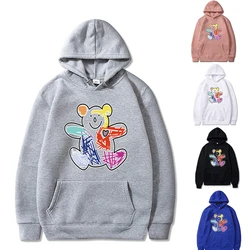 Sudadera con capucha para hombre y mujer, suéter de manga larga con Bolsillo grande, estampado de oso colorido, otoño