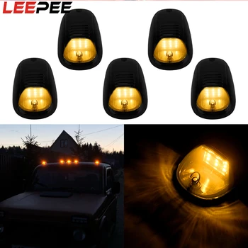 

LEEPEE SUV DC 12V/24V 5pcs Car Light Roof Lamps Doom Lights Car Cab Roof Marker Lights 9 LED Black Smoked Lens Lamps For Truck