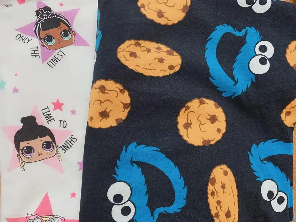 

50X150cm Doll puppy Sesame Street knit cotton fabrics Cartoon print Patchwork DIY Children's clothing material Sewing T-shirt