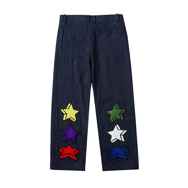 Letter Print Straight Loose Jeans Mens Retro High Street Oversize Casual Denim Trousers Harajuku Washed Male Hip Hop Jean Pants 2