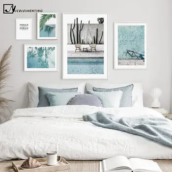 

Tropical Decoration Canvas Painting Blue Sea Bicycle Landscape Poster Nordic Print Decorative Wall Art Picture Living Room Decor