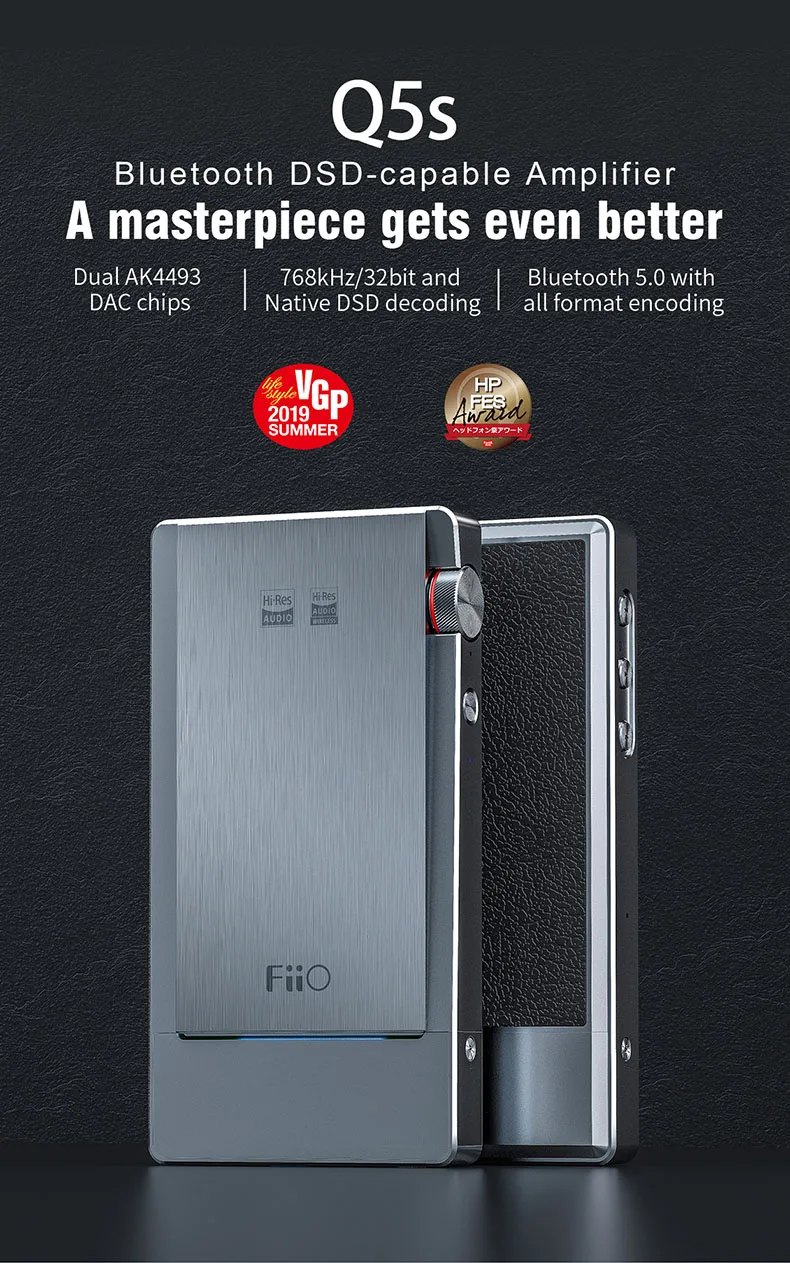 FiiO Q5s Bluetooth 5,0 Dual AK4493EQ DSD256 PCM 768 k/32 бит ЦАП и усилитель USB усилитель DAC для iPhone/компьютера/Android/sony