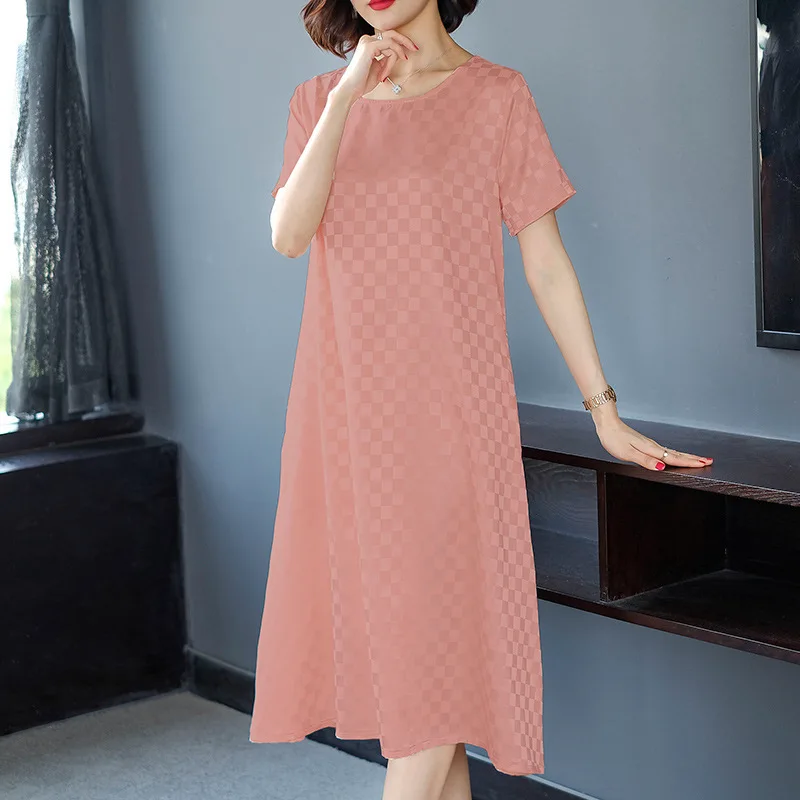 

Ozhouzhan 2019 Spring And Summer Dress Summer Mid-length Pink Plaid Loose-Fit Western Style Kuotaitai WOMEN'S Dress