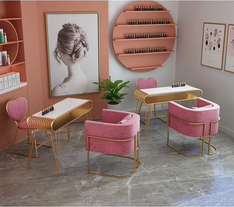 Golden marble manicure table and chair single double three person manicure table shop and chair