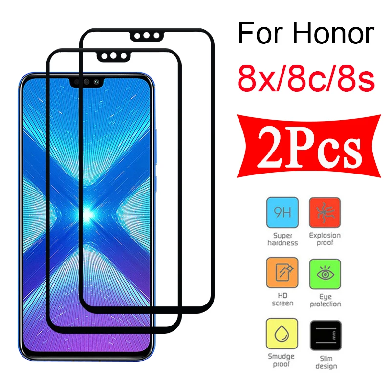 Verre de protection 2 pièces pour Huawei Honor 8x 8c 8s verre trempé protecteur décran huawey huawai 8 x c s film de protection complet