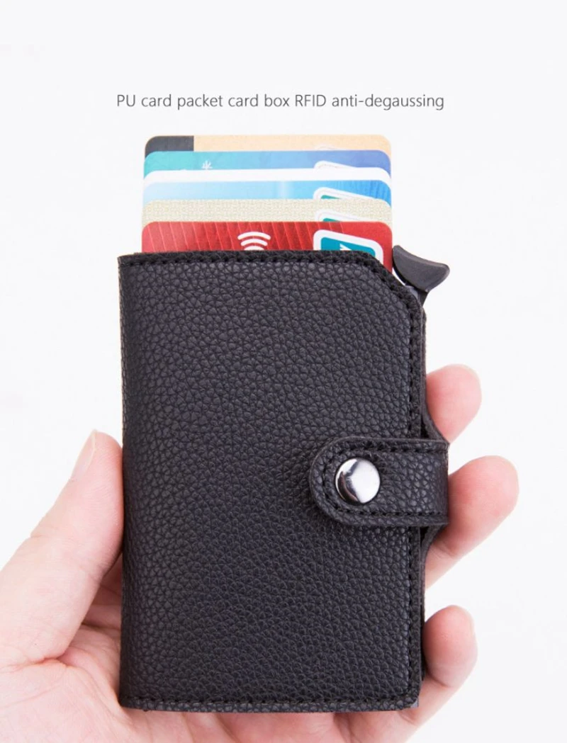 Мужской и женский RFID блокирующий мини-кошелек из искусственной кожи Автоматический скользящий ID держатель для карт s алюминиевый кредитный держатель для карт чехол