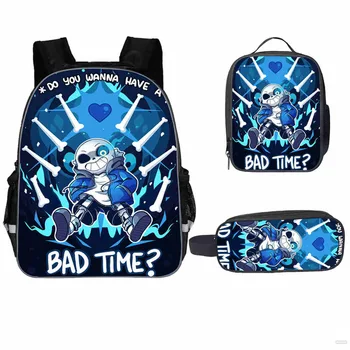 

11-18inch Fashion Backpack Undertale 3PCs/Set Kids School Bags Cartoon Animal Designer Teenagers Book-Bags Pencil Bag Sets