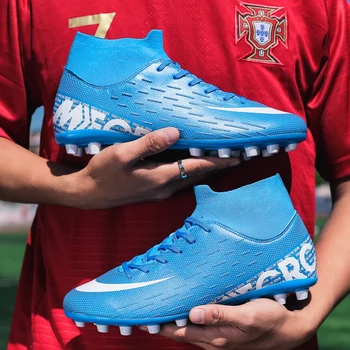 

Soccer Shoes Men Football Boots Soccer Cleats Boots Long Spikes TF Spikes Ankle High Top Sneakers Soft Indoor Turf Futsal Child