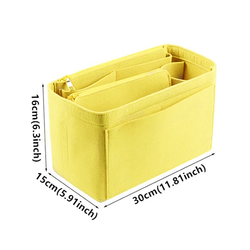 Популярный женский органайзер для макияжа, войлочная тканевая сумка-вкладыш, многофункциональная дорожная косметичка для девушек, хранение туалетных принадлежностей, сумки-вкладыши - Цвет: Цвет: желтый