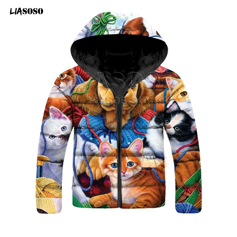 LIASOSO new design winter 3D Print Down jacket men&women animal,cat,dog rock singer Down jacket Hip Hop high quality pullover