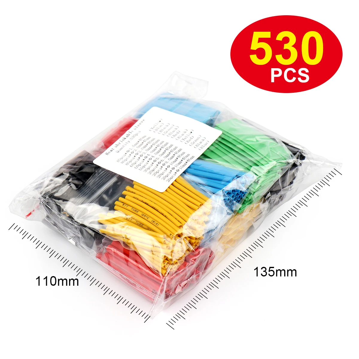 530Pcs Thermoresistant Tube Heat Shrink Wrapping Kit Termoretractil Shrinking Tubing Assorted Wire Cable Insulation 12 Size