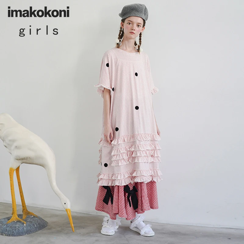 Оригинальный дизайн от imakokoni японская розовая свободная футболка в горошек с